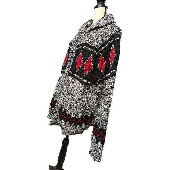 American Eagle Zip Up Cardigan Sweater Cotton Red Diamond Pattern Heavyweight XL - Picture 4 of 7